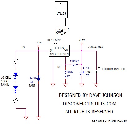 Solar Lithium Ion Battery Charger Using LT1129 designed by David Johnson